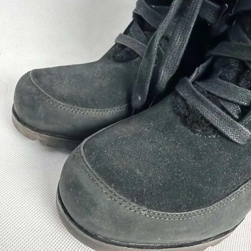 UGG Valory Black Suede & Leather Waterproof Wedge Lace up Ankle Booties Size 10